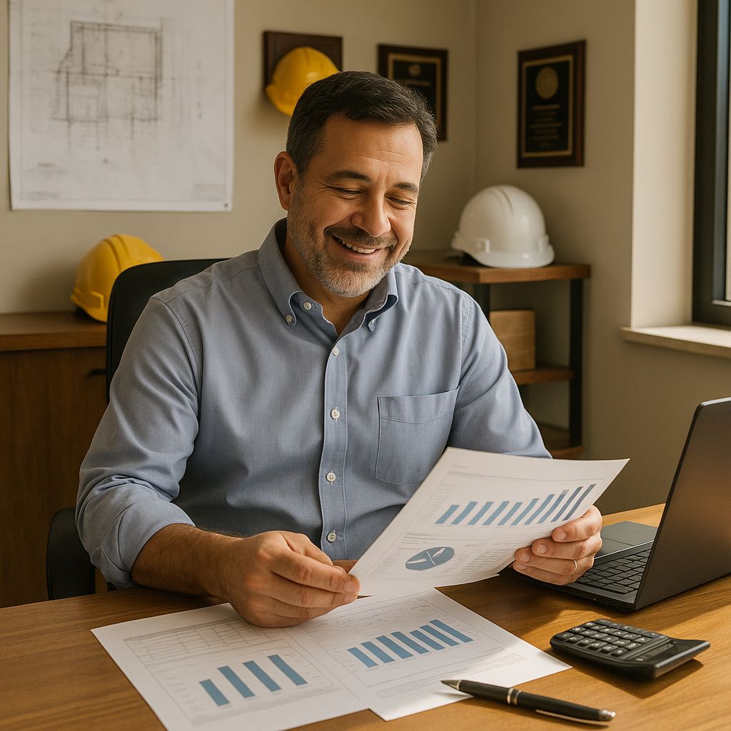 construction business owner reviewing reports
